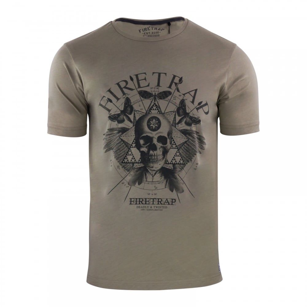 Firetrap Mens Dokis Cotton Crew Neck Short Sleeve Tee Morel