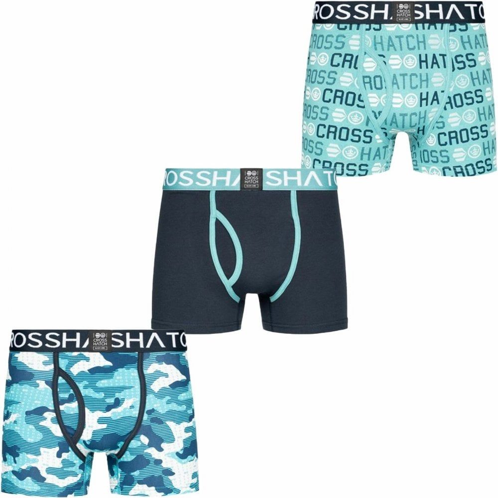 Crosshatch 3 Pack Camotype Designer Boxer Trunks Underwear Teal
