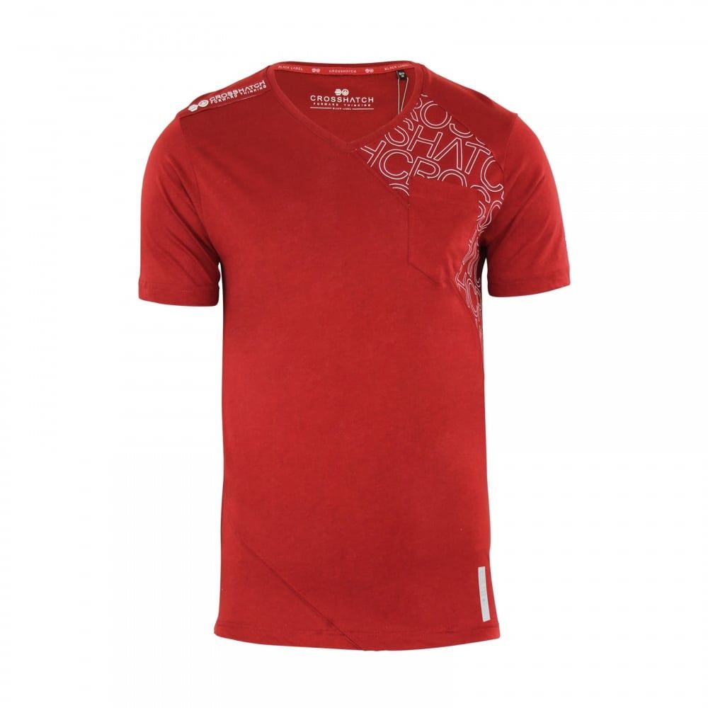 Crosshatch New Mens Casual Graphic V Neck T Shirt Lightfeet Red Dahlia