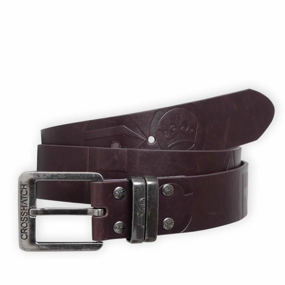 Mens New Belt Crosshatch Chucker Embossed Design PU Leather Look Brown