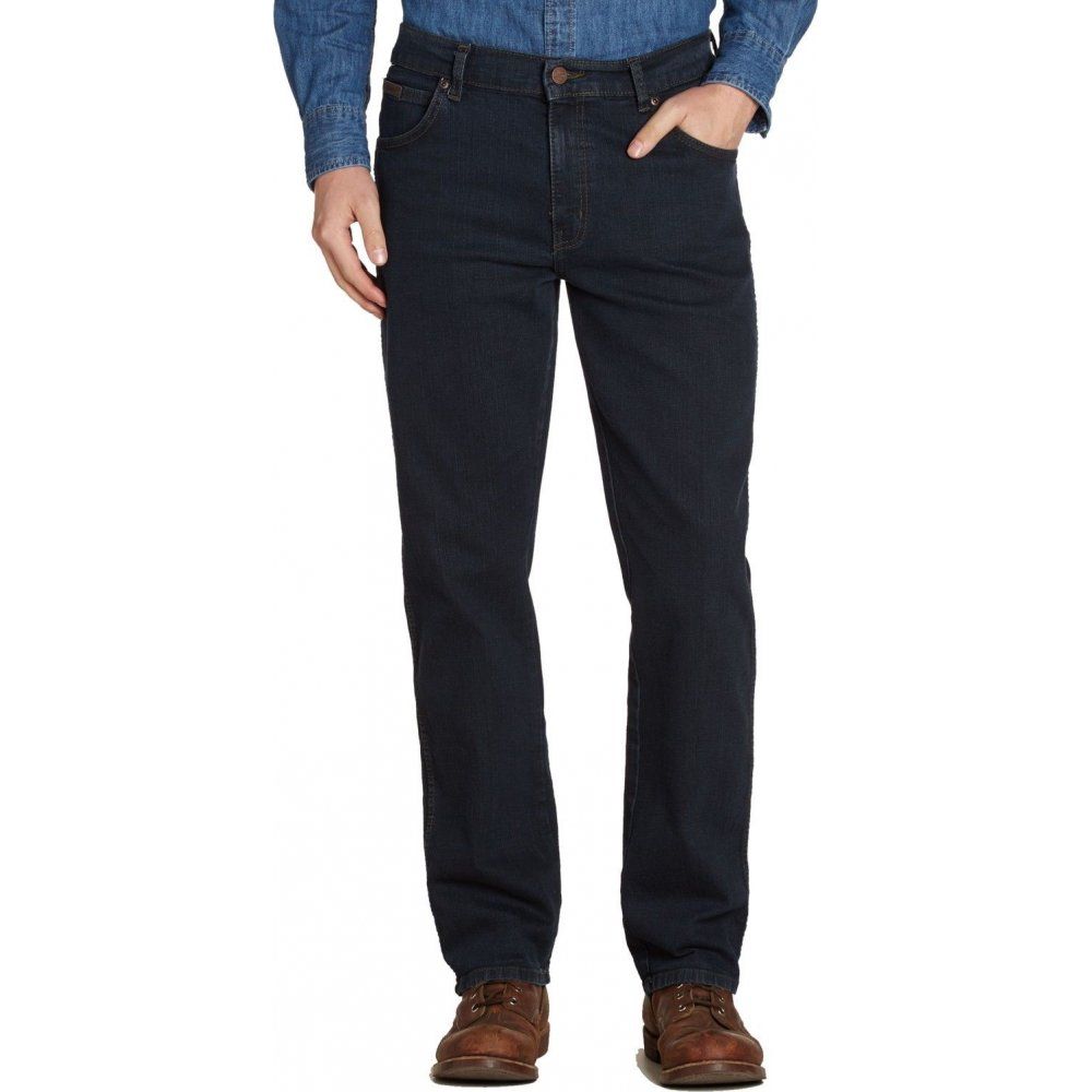 Wrangler Texas Mens New Stretch 36" Leg Regular Fit Jeans Blue Black