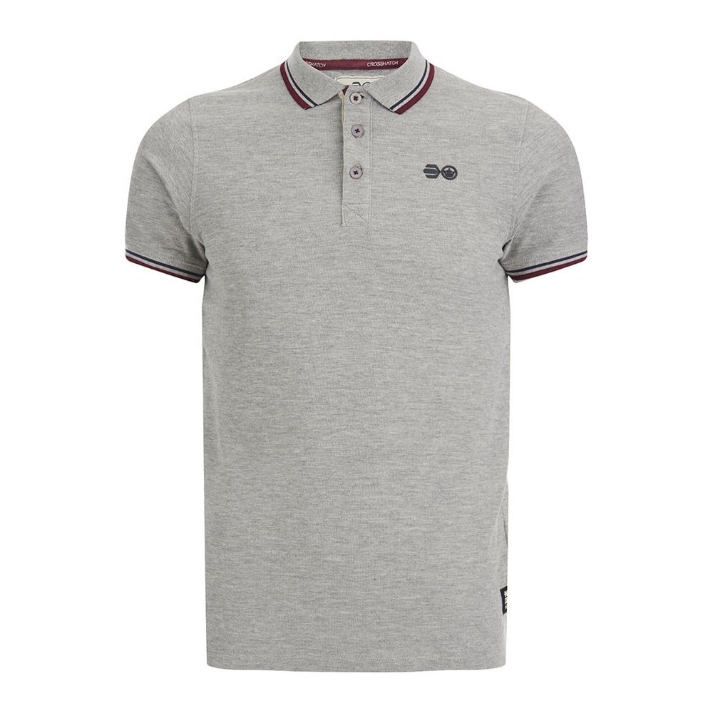 Crosshatch Downtalk Twin Tipped Authentic Casual Designer Polo Shirt Grey Marl