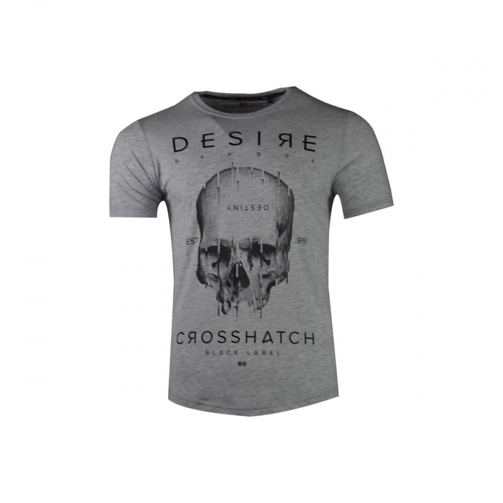 Crosshatch Mens Desire Designer Casual Skull T Shirt Grey