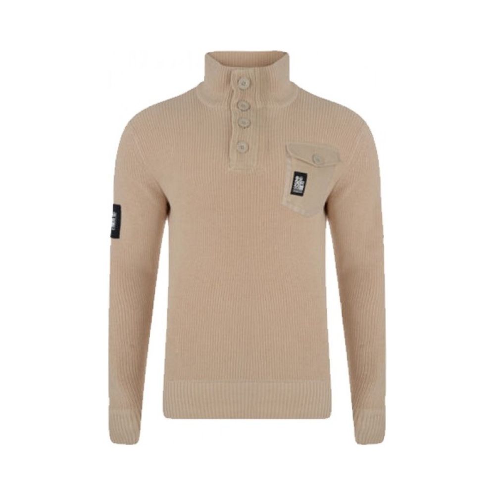 Mens Smart Funnel Neck Knitted Jumper Button Collar Whiteway Peyote