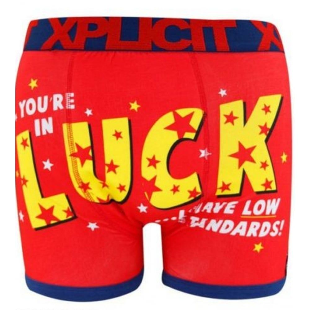 Xplicit Men's Funny Rude Luck Geek Cartoon Novelty Boxer Shorts Trunks Firey Red