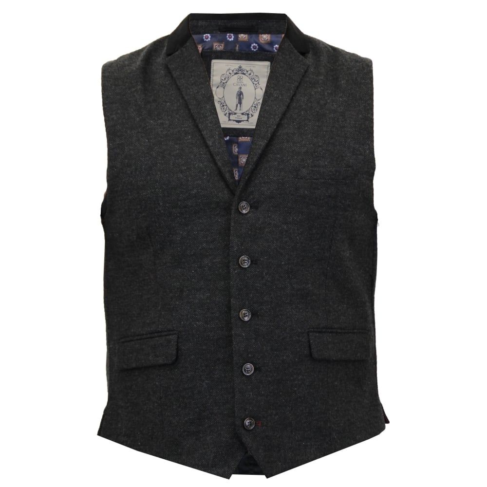 Cavani Mens Check Kalinka Vintage Smart Casual Waistcoat Grey