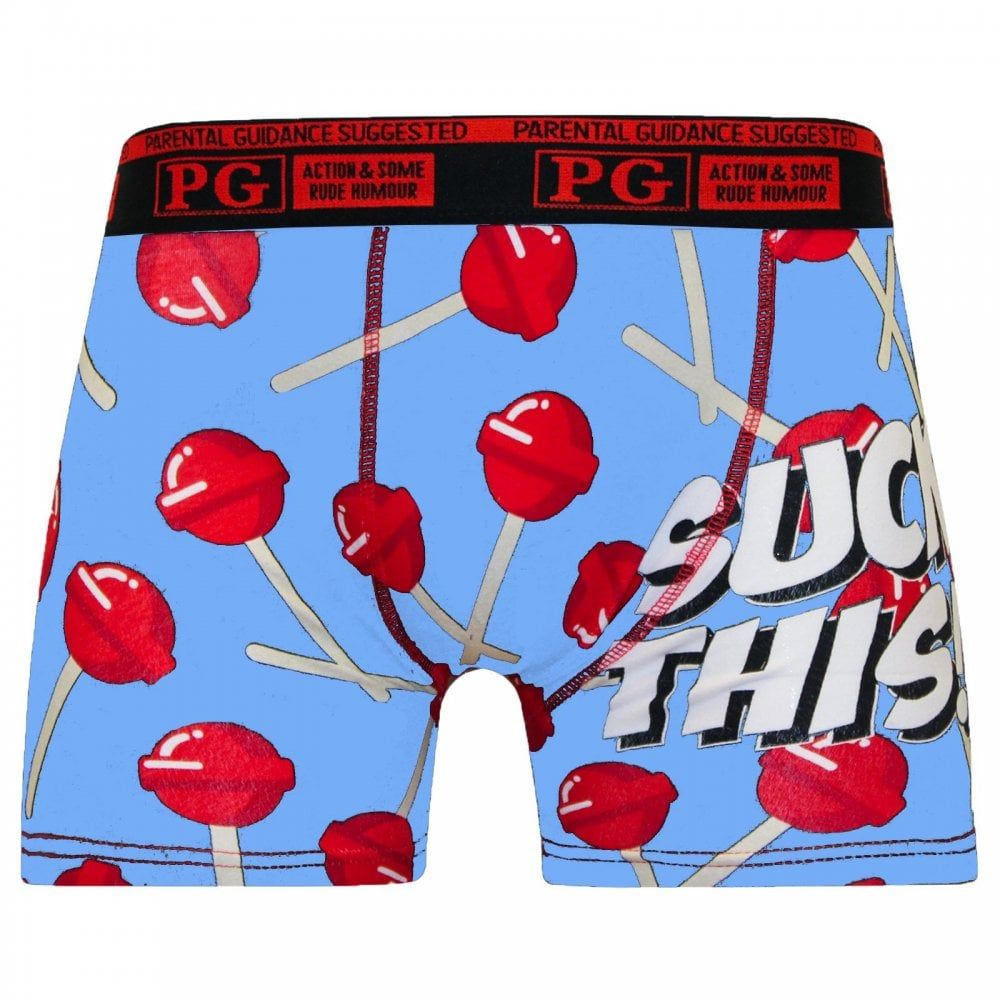 Mens PG Men's Suck This Cartoon Novelty Boxer Shorts Trunks Blue