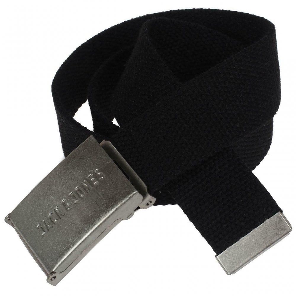 Jack and Jones Mens New Designer Solid Woven Belt Black