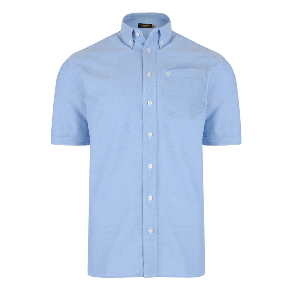 Farah Mens Short Sleeve Regular Fit Oxford Shirt 'The Drayton' Regatta Blue