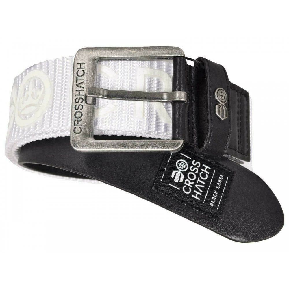 Crosshatch Mens Branded Metzler Canvas Designer Nylon Belt White