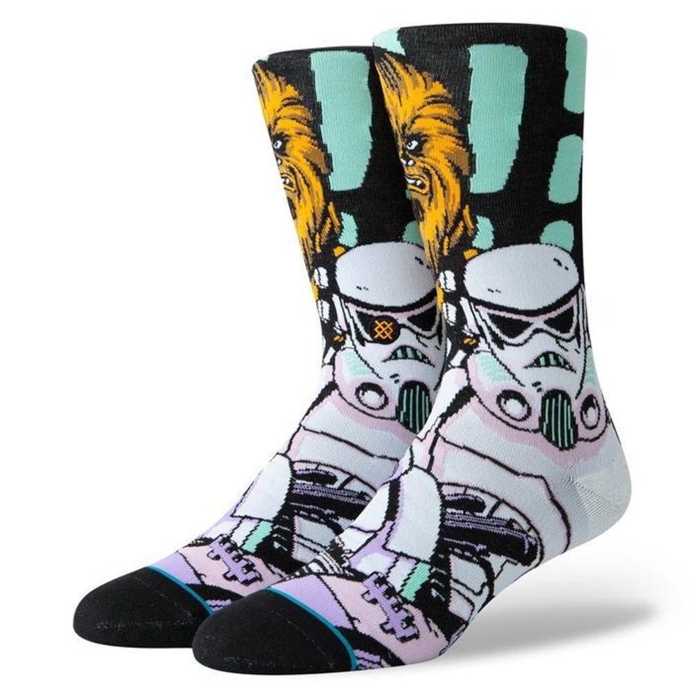 Stance Mens New Star Wars Classic Crew Warped Chewbacca Comfort Black Socks