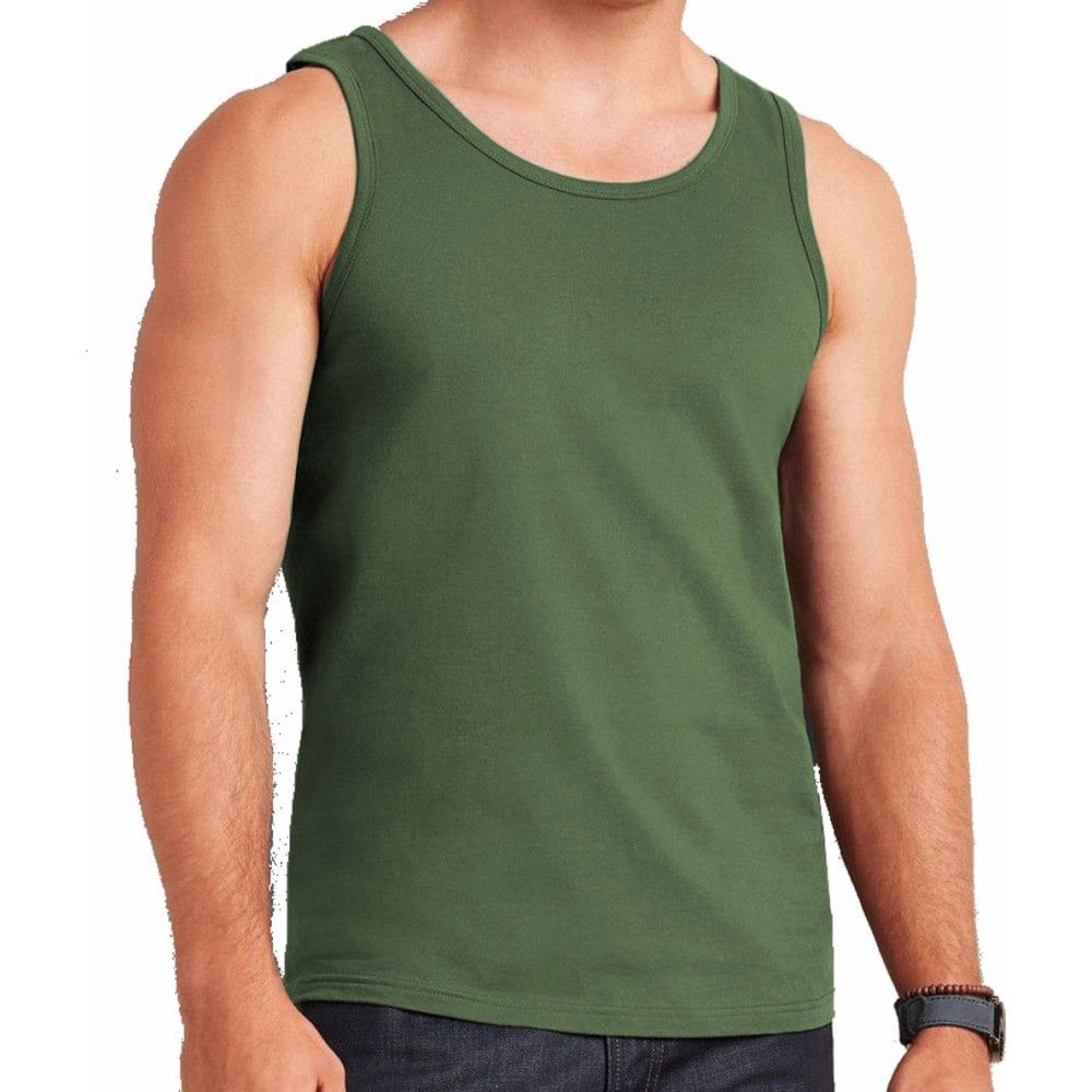 Mens Plain Vests New 100% Cotton Tank Tops Training Gym Khaki