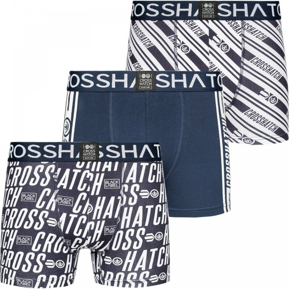Crosshatch 3 Pack Italica Designer Boxer Trunks Underwear Dress Blue