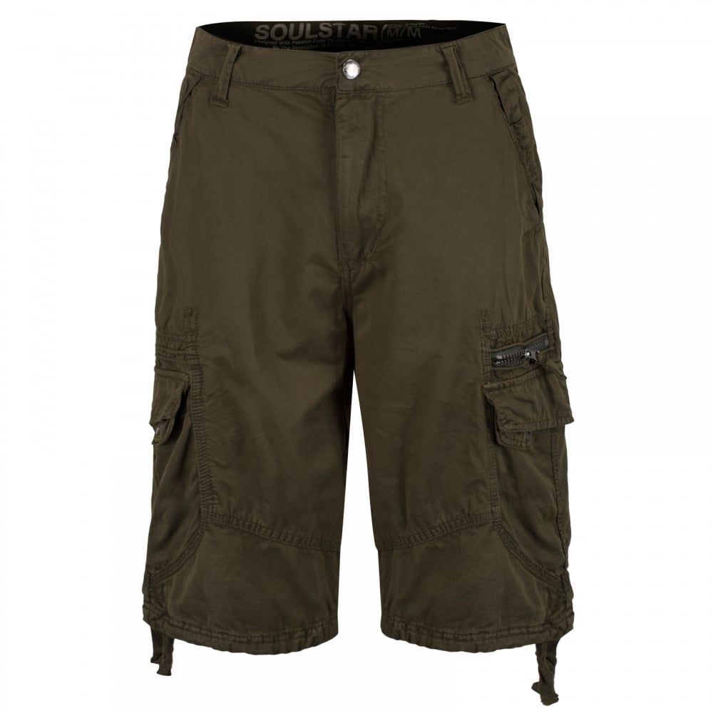Soul Star Mens MST Designer Cargo Combat Chino Shorts Dark Khaki