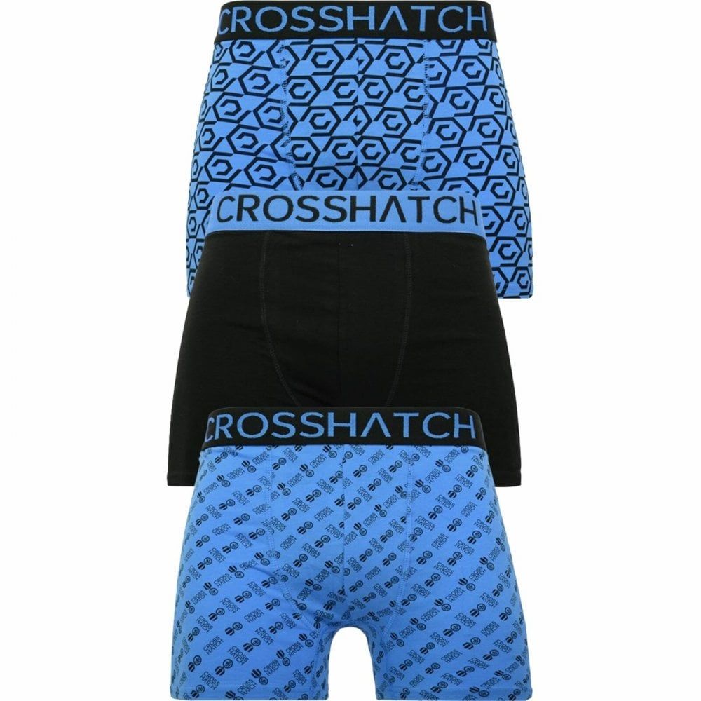 Crosshatch 3 Pack Gleason Designer Boxer Trunks Underwear Black Blue