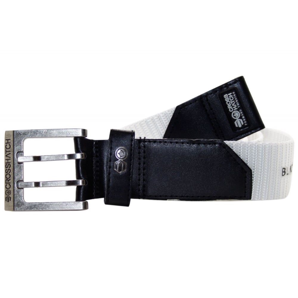 Crosshatch Mens Branded Bevel Canvas Designer Nylon Belt White
