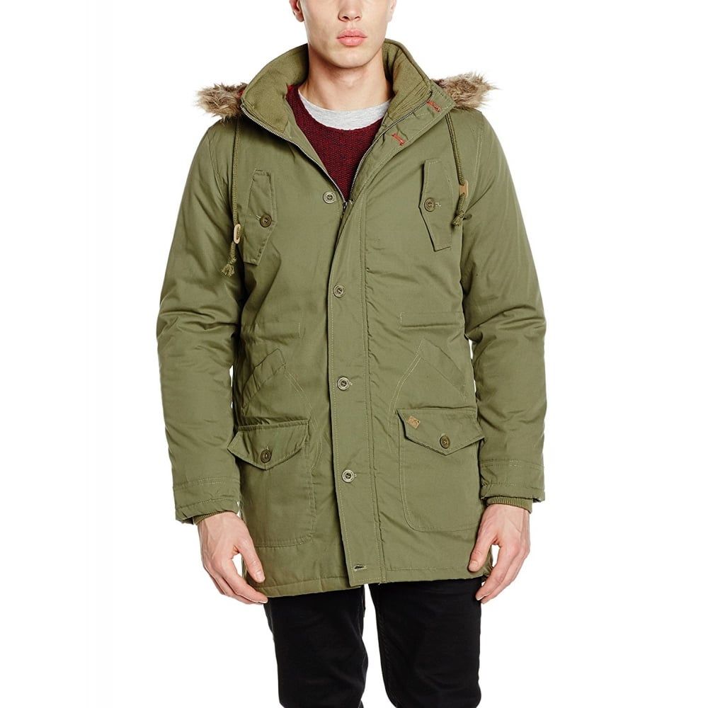Lee Cooper Mens New Bitton Vintage Mod Fishtail Parka Burnt Olive