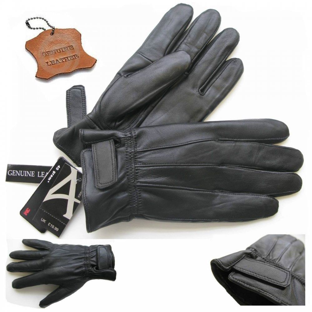 Mens Thinsulate New Touch Screen Real Leather Gloves Black