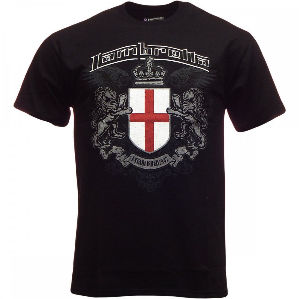 Lambretta Vintage Retro Mens Crest T-Shirt Black