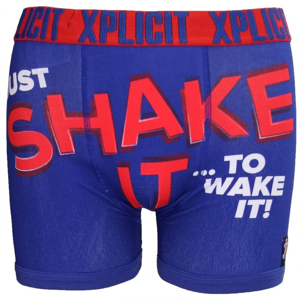 Xplicit Men's Funny Rude Shake It Geek Cartoon Novelty Boxer Shorts Trunks Mazarine Blue