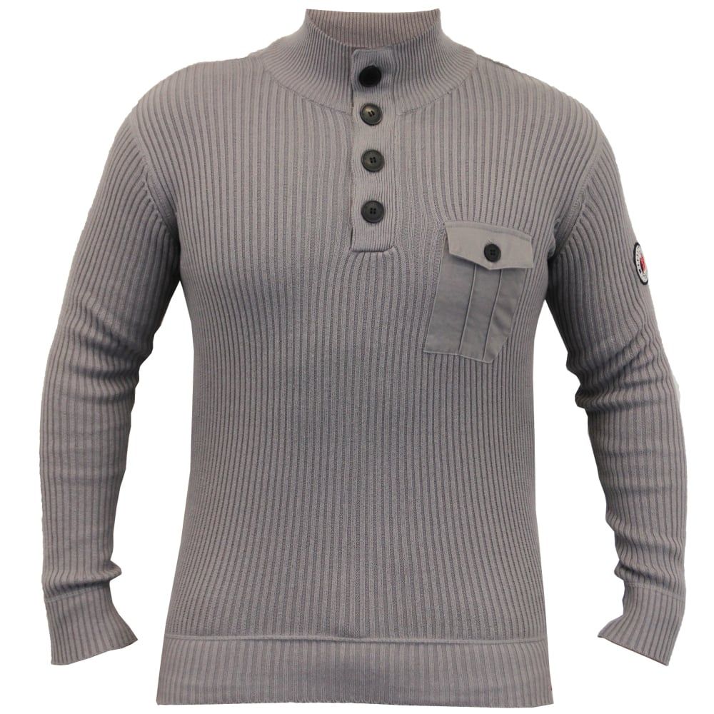 Crosshatch Pendalton Cotton Ribbed Funnel Neck Knit Jumper Titanium