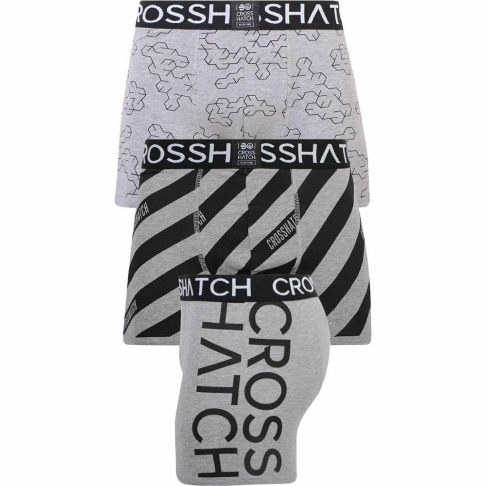 Crosshatch 3 Pack Holkham Designer Printed Boxer Trunks Underwear Grey