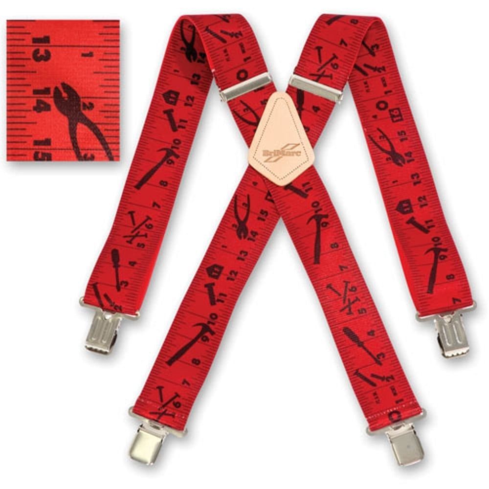 Brimarc Mens Heavy Duty Red Tape Measure Braces Trouser Belt Suspender 2" 50mm Wide
