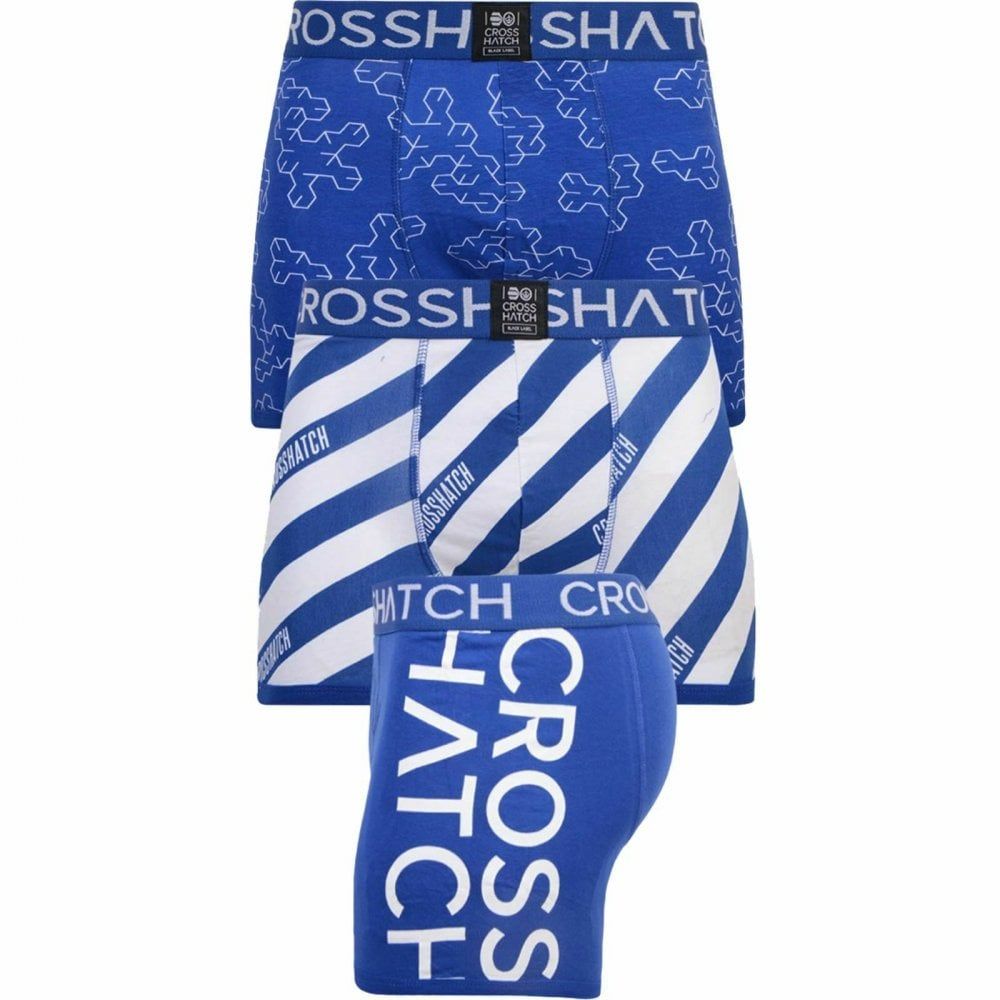 Crosshatch 3 Pack Holkham Designer Printed Boxer Trunks Underwear Blue
