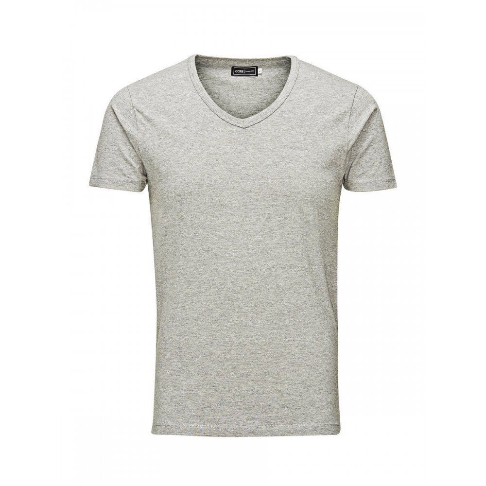 Jack & Jones New Mens V Neck Slim Fit T-shirt Stretchy Plain Lycra Cotton Tee Grey