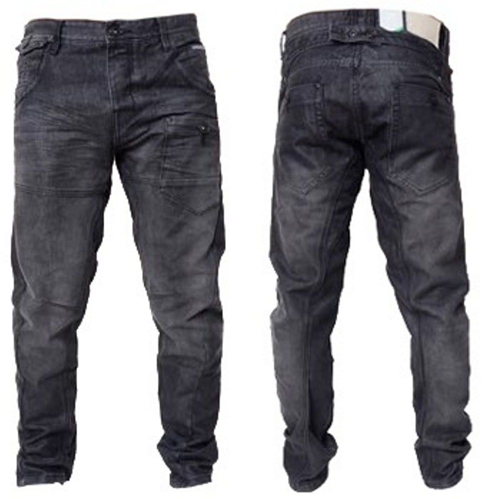 Crosshatch Mens Kractus Designer Twisted Leg Regular Fit Tapered Jeans Blackwash