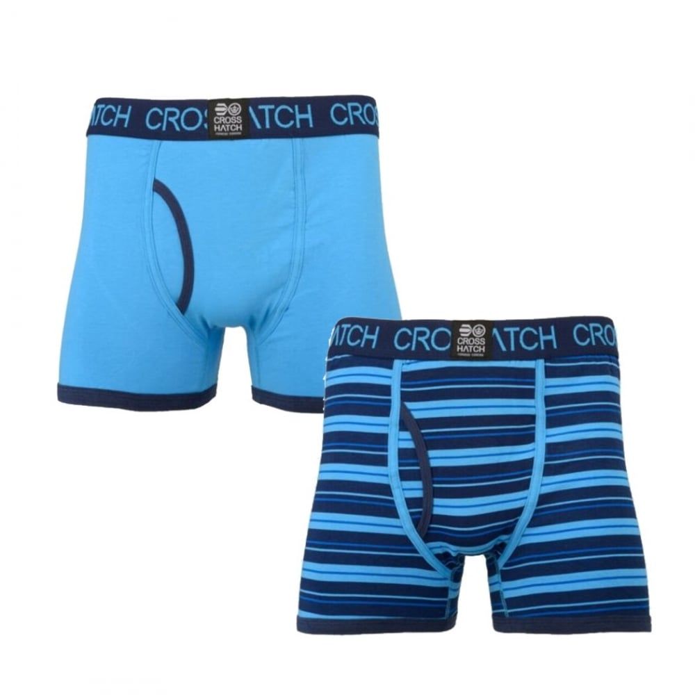 Crosshatch 2 Pack Deckster Branded Designer Boxer Trunks Underwear Blue