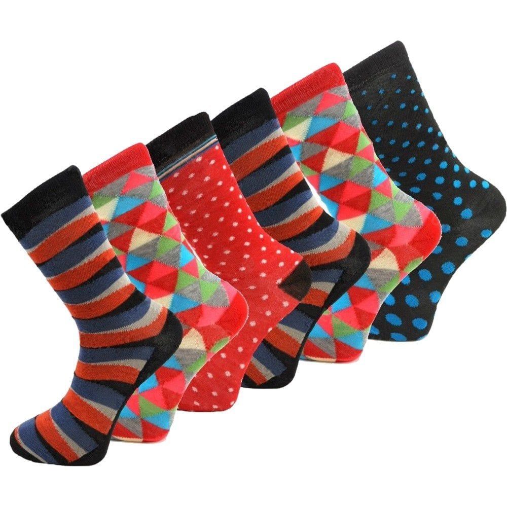 Design Socks 6 Pairs Mens Coloured Design Socks Smart Suit Work Golf Cotton Blend Adults