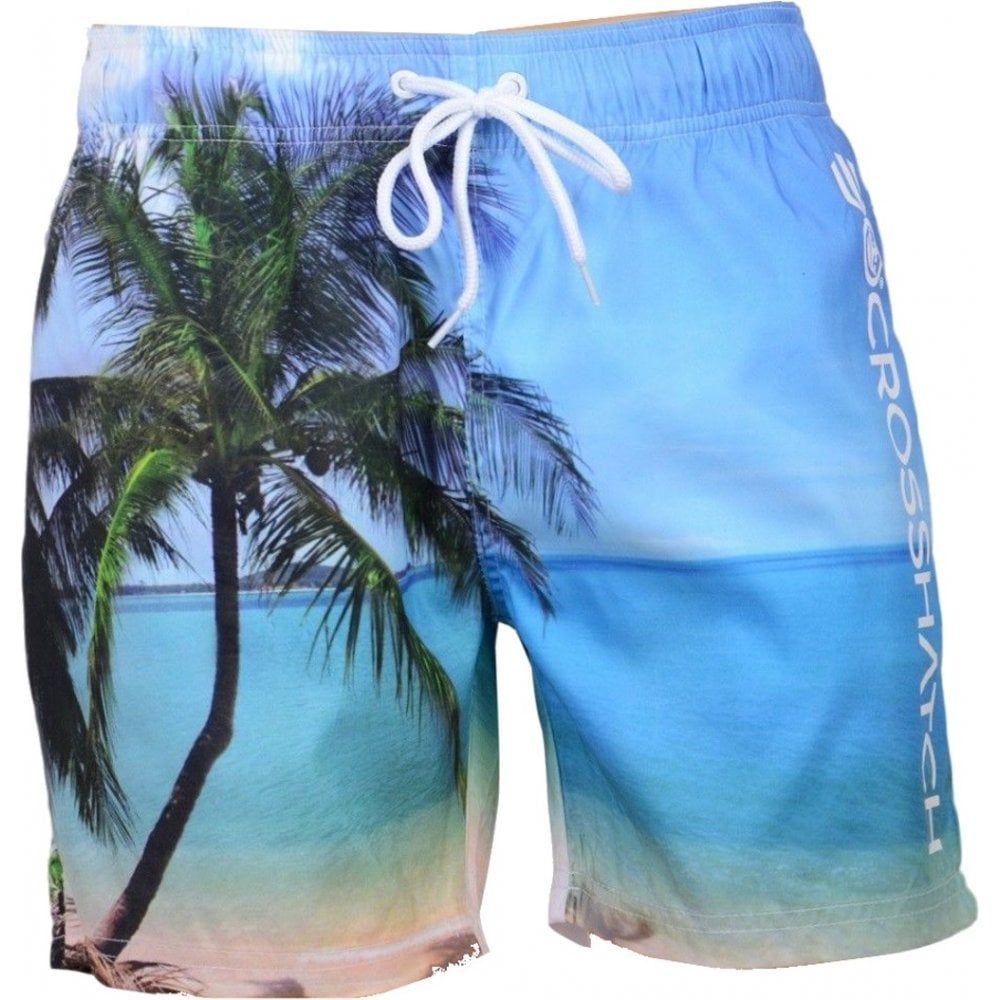 Crosshatch Mens Designer Shelford Swimming Photo Print Trunks Shorts Island