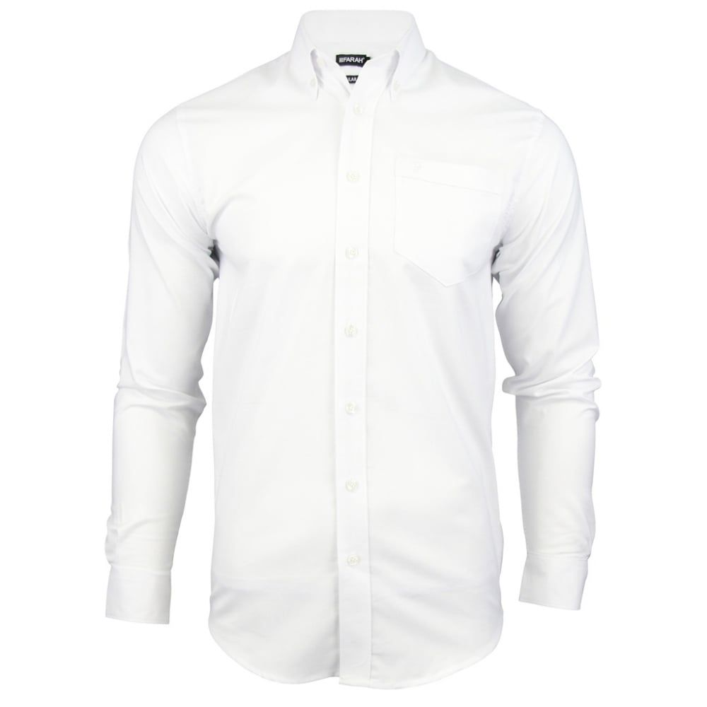 Farah Mens Long Sleeve Regular Fit Oxford Shirt 'The Drayton' White 