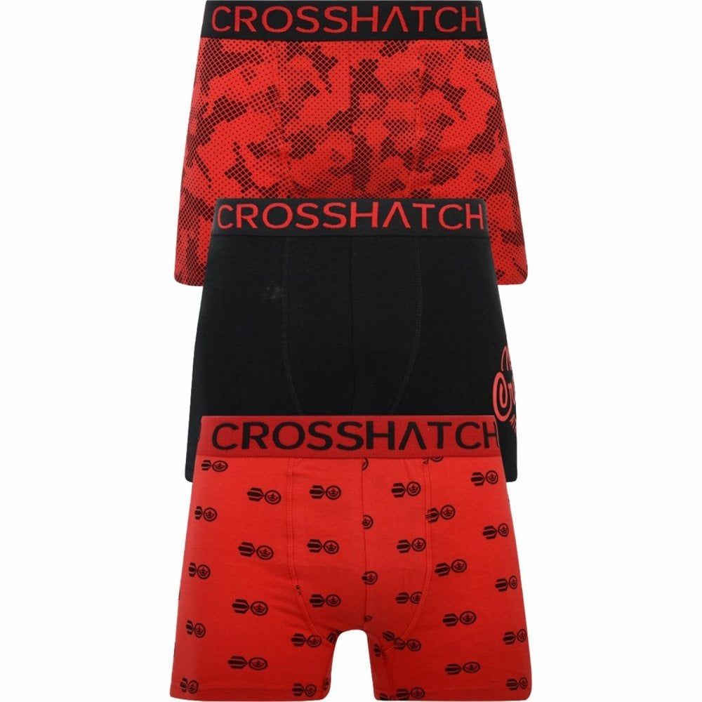 Crosshatch 3 Pack Pendley Designer Boxer Trunks Underwear Red