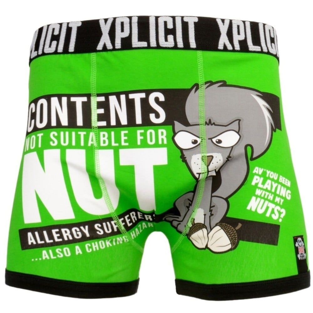 Xplicit Men's Funny Rude Allergies Geek Cartoon Novelty Boxer Shorts Trunks Classic Green
