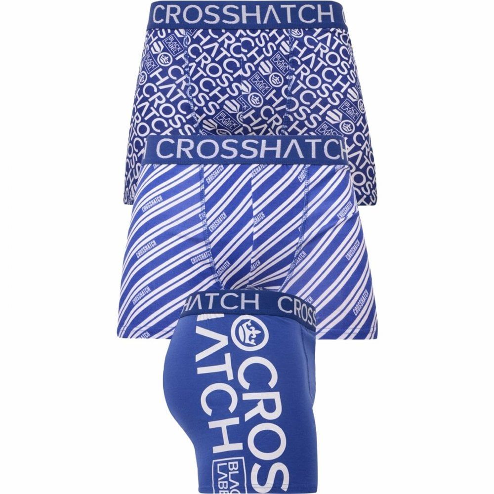 Crosshatch 3 Pack Wyse Designer Printed Boxer Trunks Underwear Blue White