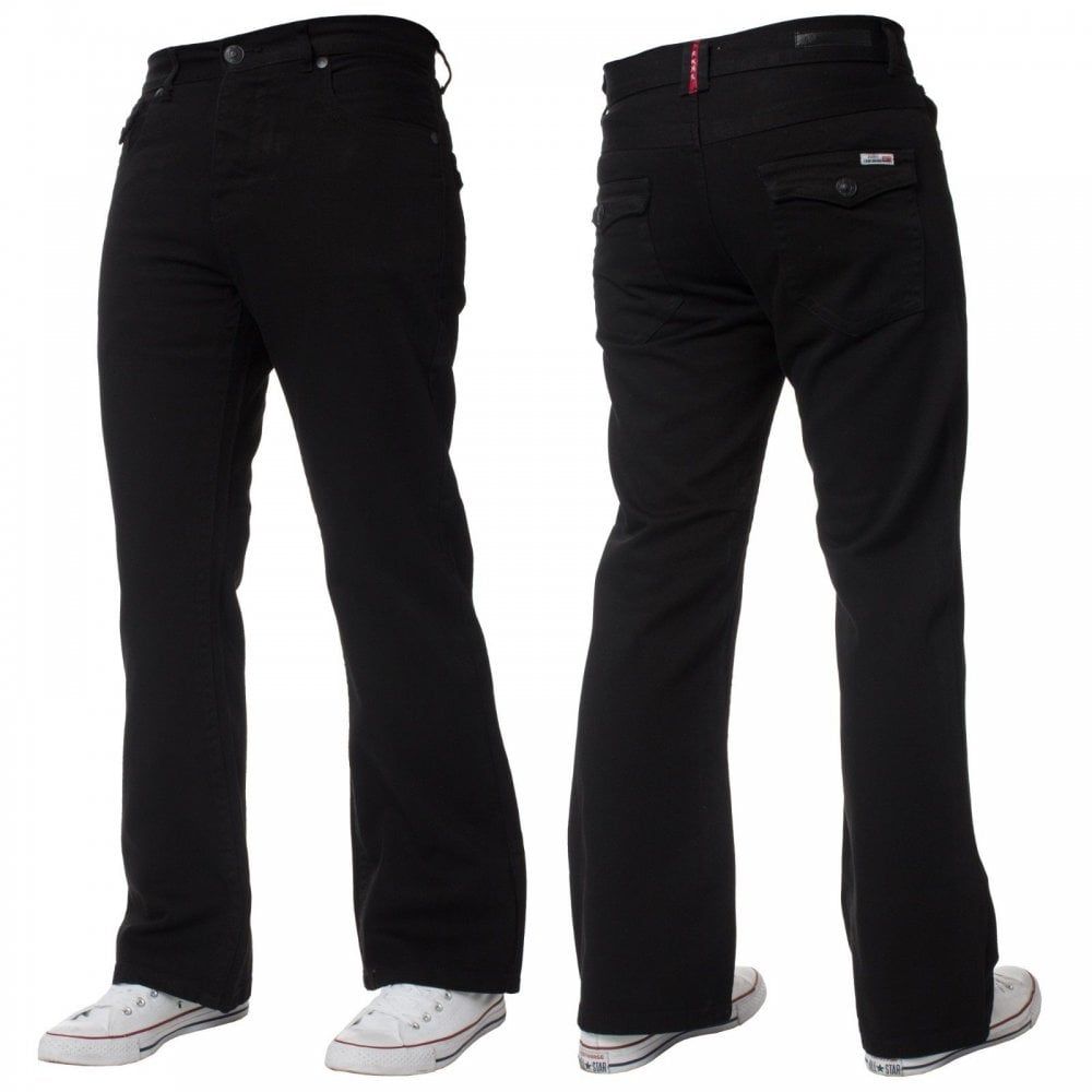 Enzo Mens New A42 Designer Bootcut Flared Denim Black Jeans