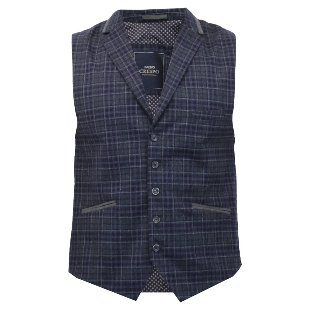 Crespo Mens Roberto Mens Check Waistcoat Navy 
