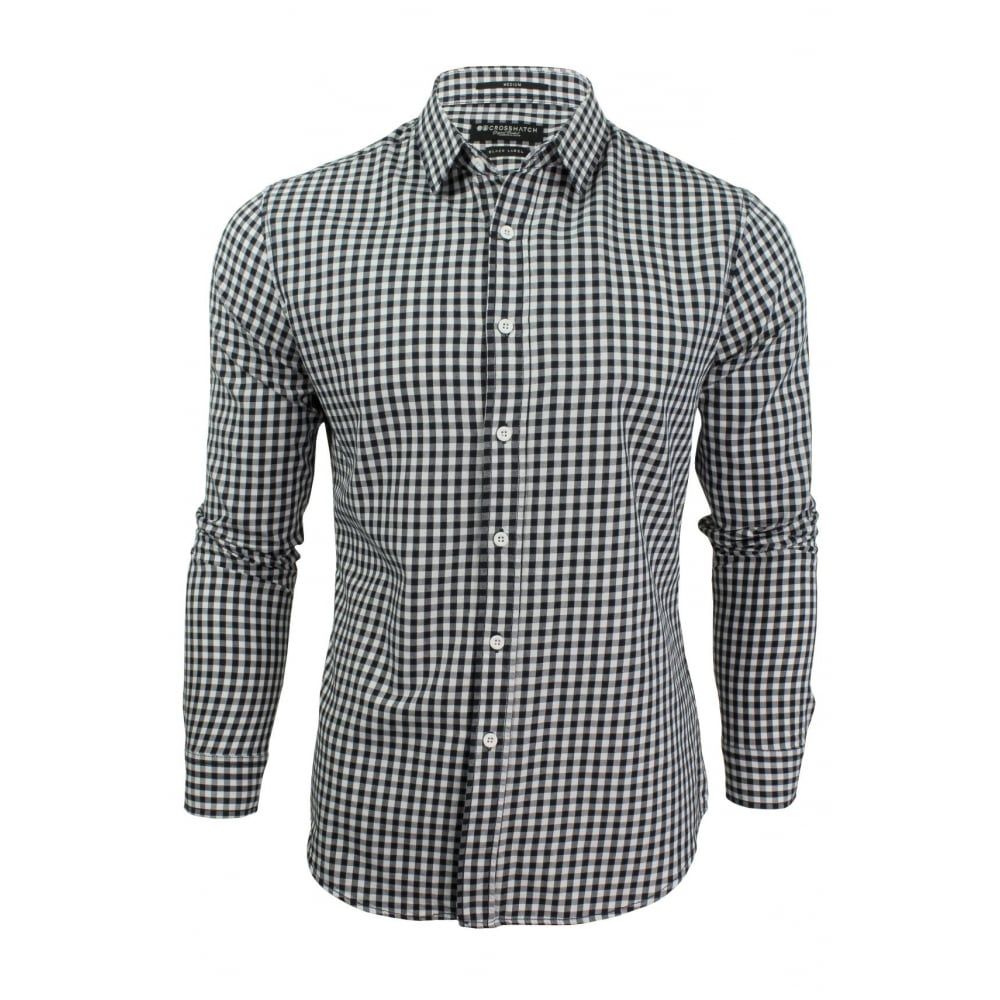 Crosshatch Mens Larix Gingham Cotton Shirt Navy