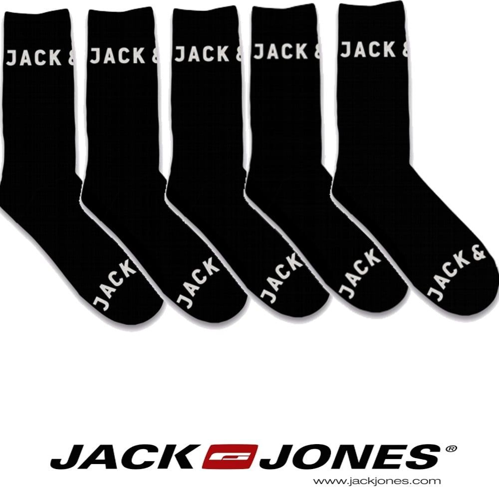 Jack & Jones Oliver 5 Pack Mens Branded Plain Socks Black 