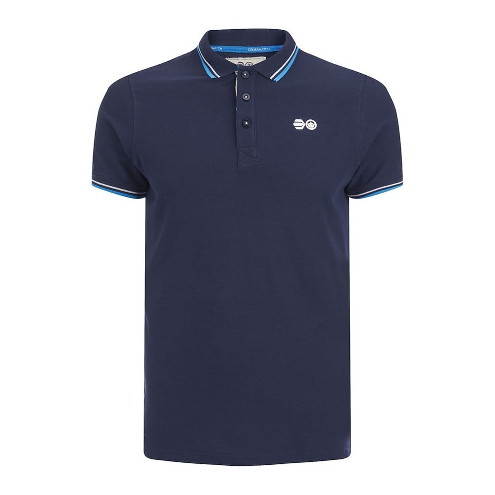 Crosshatch Downtalk Twin Tipped Authentic Casual Designer Polo Shirt Iris Navy