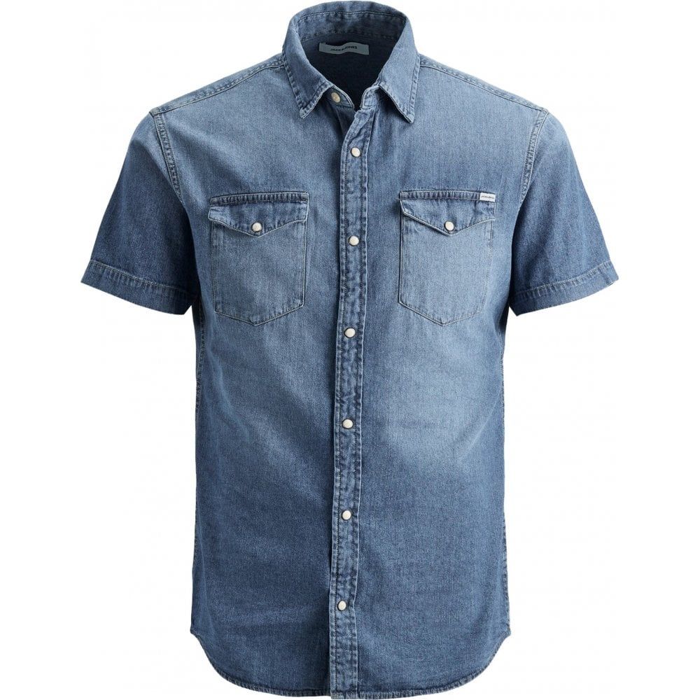 Jack & Jones Mens Vintage New Denim Short Sleeve Shirt Denim Blue