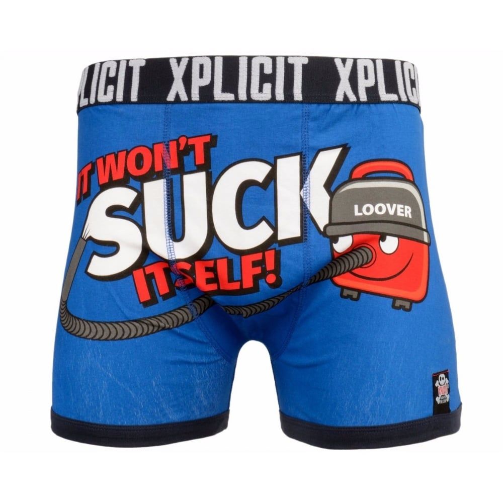 Xplicit Men's Funny Rude Loover Geek Cartoon Novelty Boxer Shorts Trunks Nautical Blue