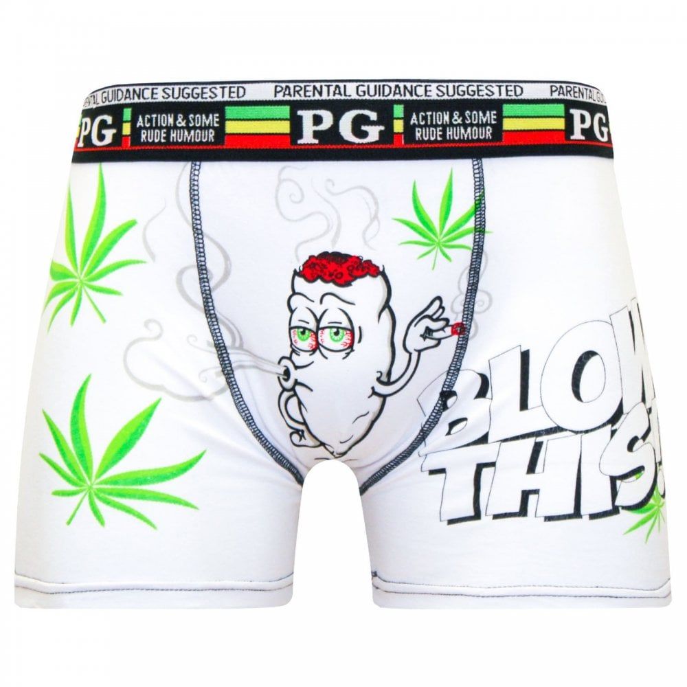 Mens PG Men's Blow This Cartoon Novelty Boxer Shorts Trunks White