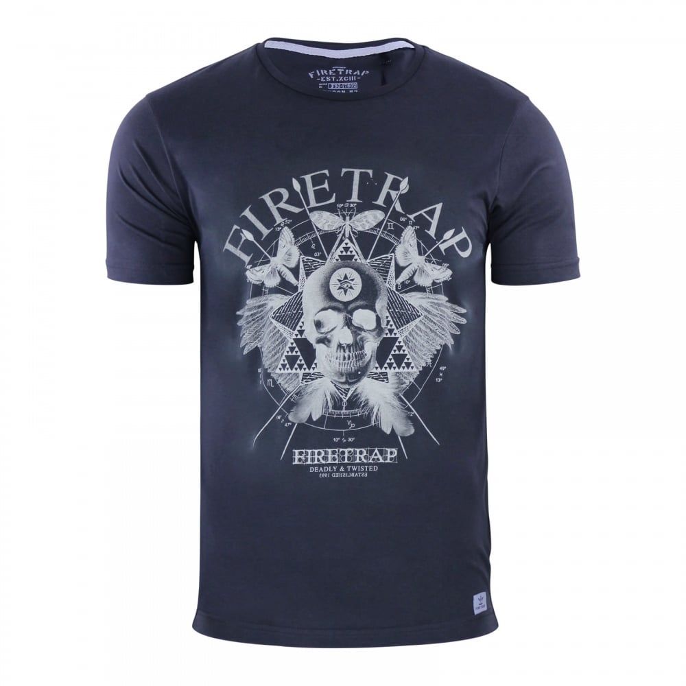 Firetrap Mens Dokis Cotton Crew Neck Short Sleeve Tee Total Eclipse