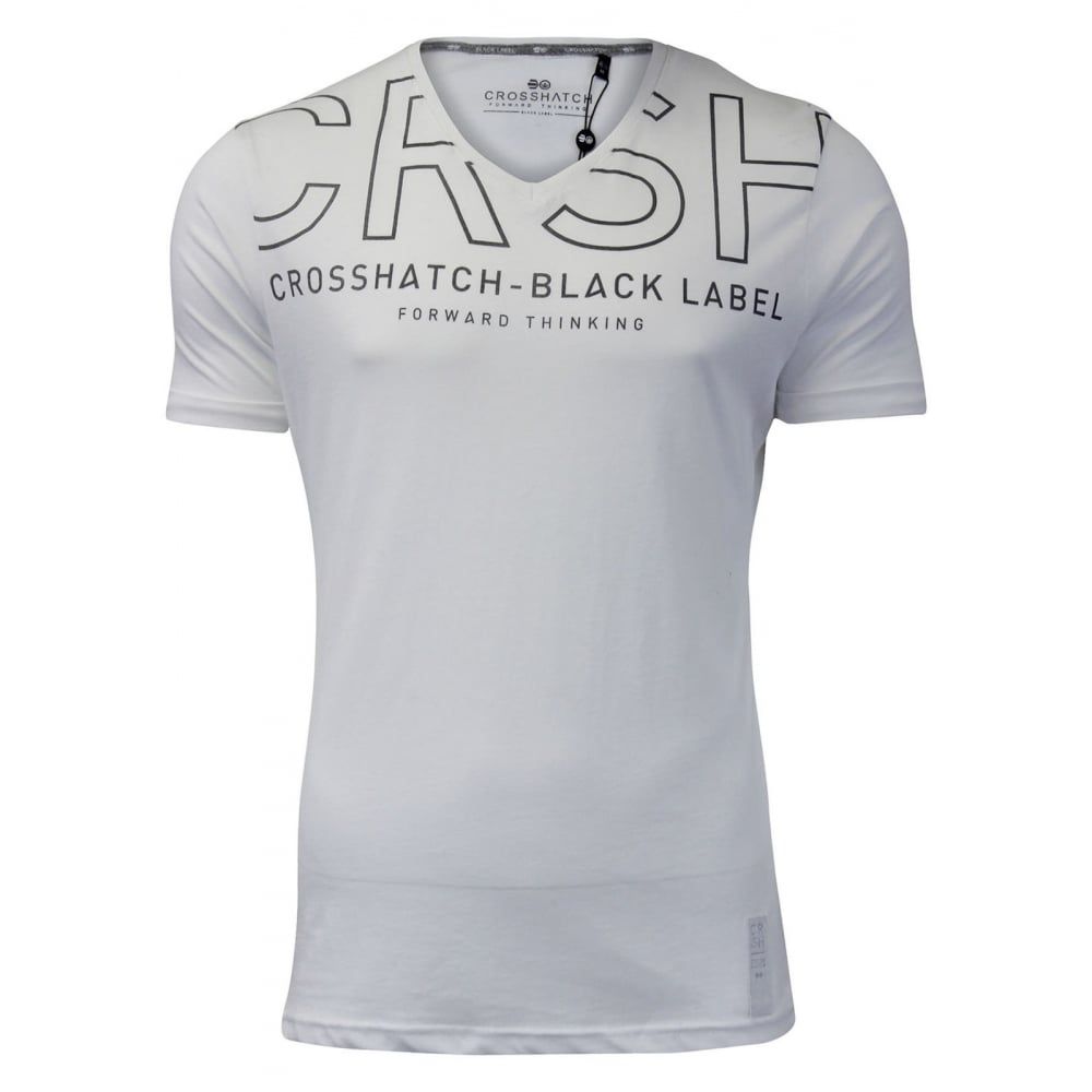 Crosshatch Casual Graphic V Neck T Shirt Harrison White