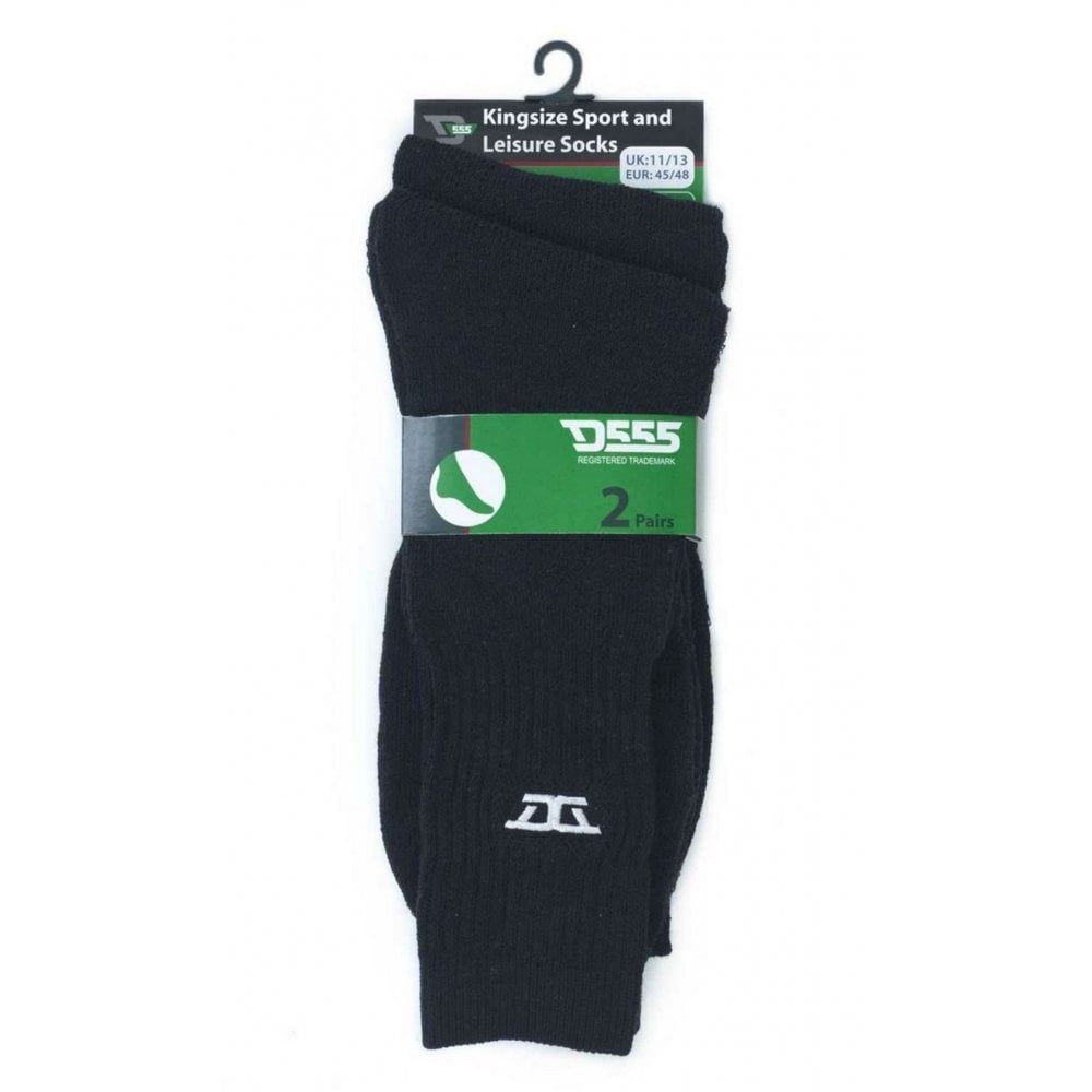 Duke D555 Mens Big King Size 2 Pack Comfort Socks Rich Cotton Plain Black