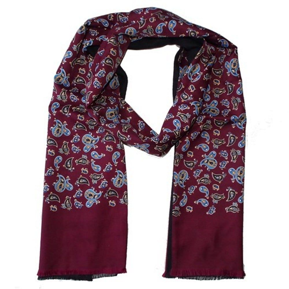 Warrior Clothing Mod Vintage Tassled Scarf Burgundy Paisley