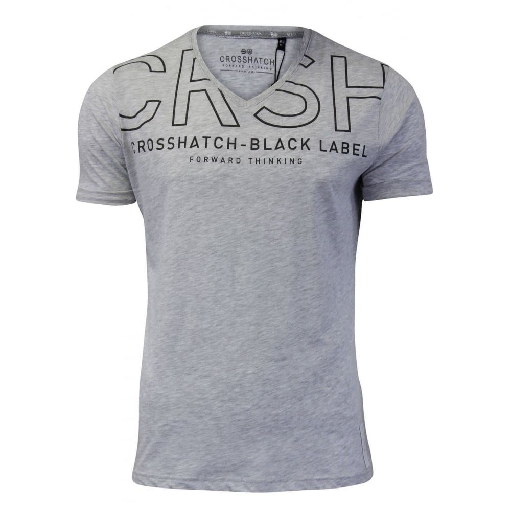 Crosshatch Casual Graphic V Neck T Shirt Harrison Grey Marl